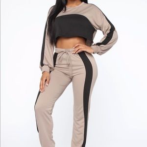 Fashion Nova Hello Sunday Jogger Lounge Set — Taupe and Black